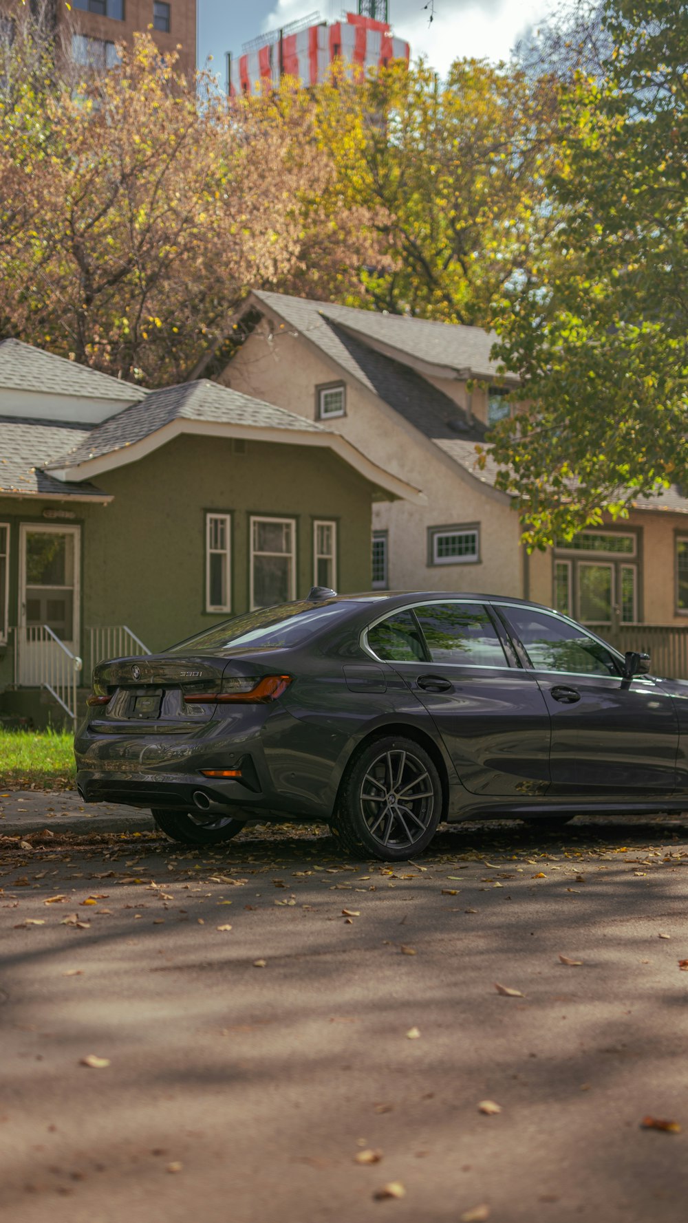 a car parked in front of a house