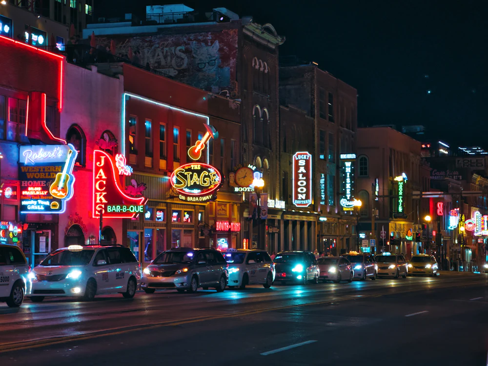Lower Broadway in downtown Nashville, Tennessee