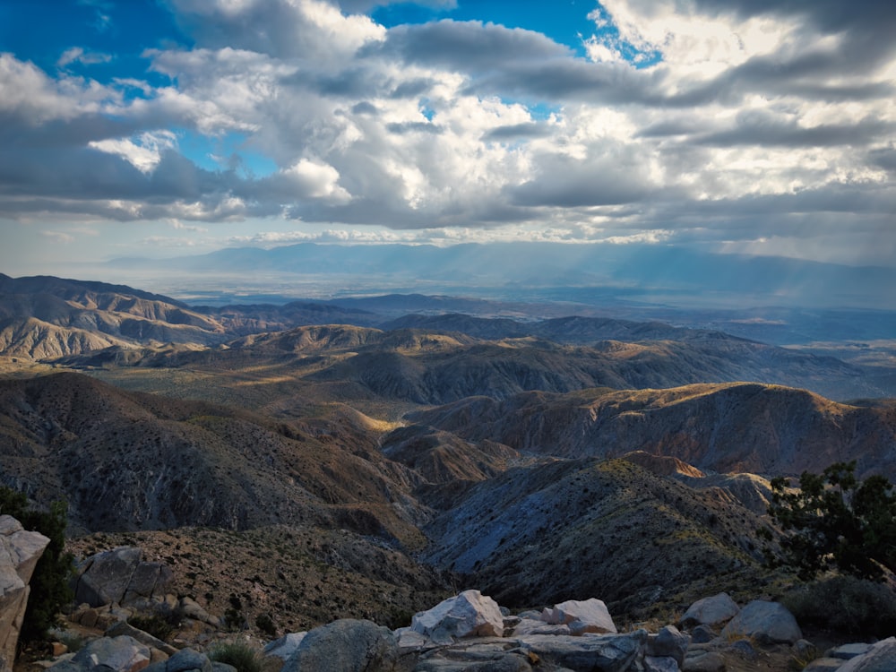 a view of a mountain range with a cloudy sky