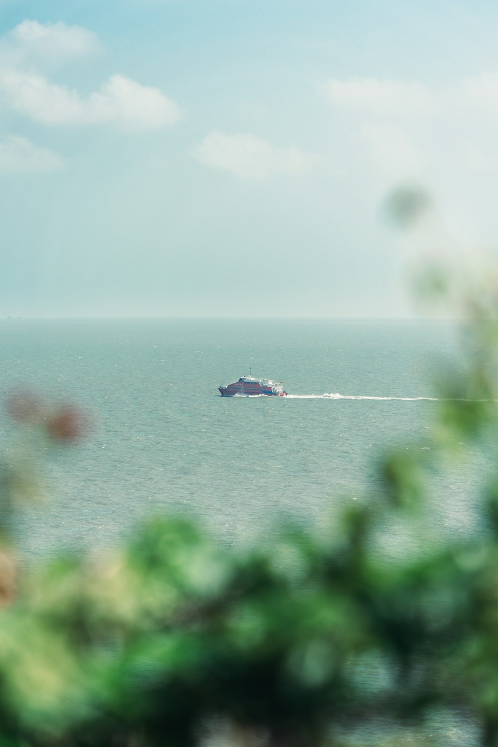 a boat is out in the open water