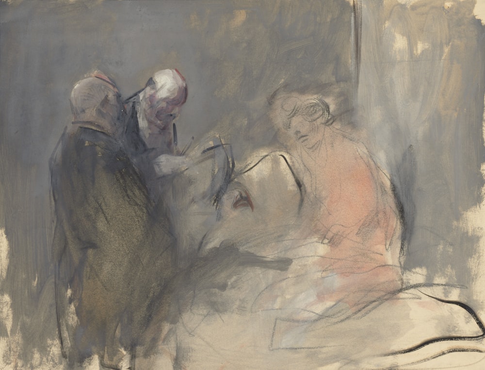 a drawing of a man laying in a hospital bed