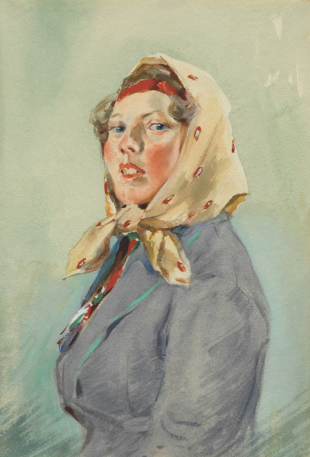 a painting of a woman wearing a scarf