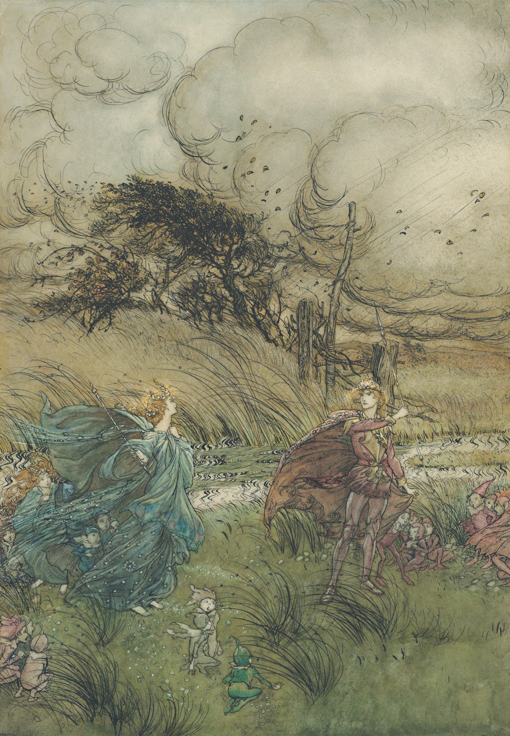 a painting of a woman riding a horse in a field