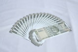 Several 500 Indian rupee banknotes arranged in a fanned pattern on a white background.