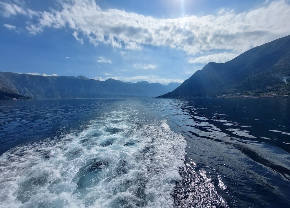 the wake of a boat on a body of water