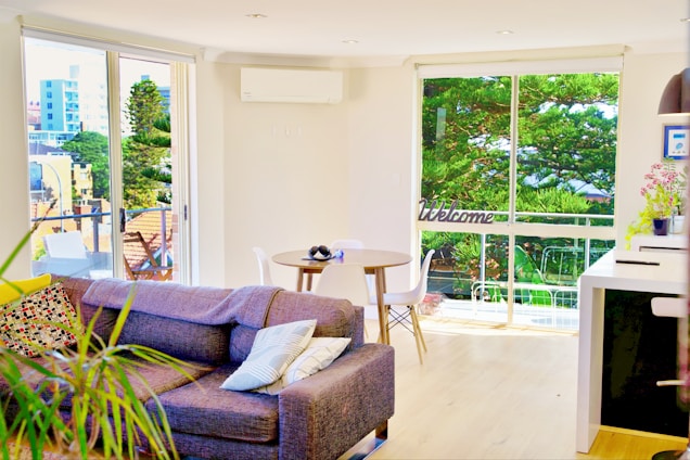 Cozy modern apartment interior with bright colors and welcoming atmosphere.