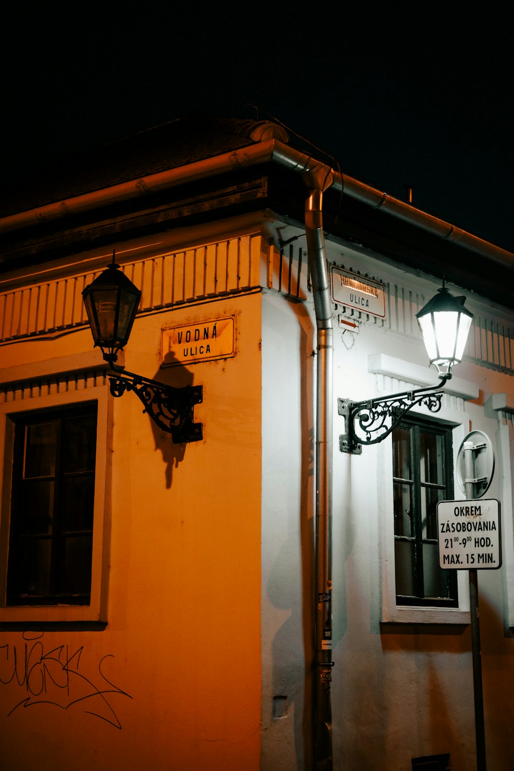 a building with a street light next to it