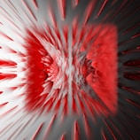 An abstract digital artwork featuring a central explosion-like pattern with jagged, radiating edges. The dominant colors are red and white, creating a dynamic and energetic composition. The design has a three-dimensional, almost sculptural feel with textures that appear sharp and layered.