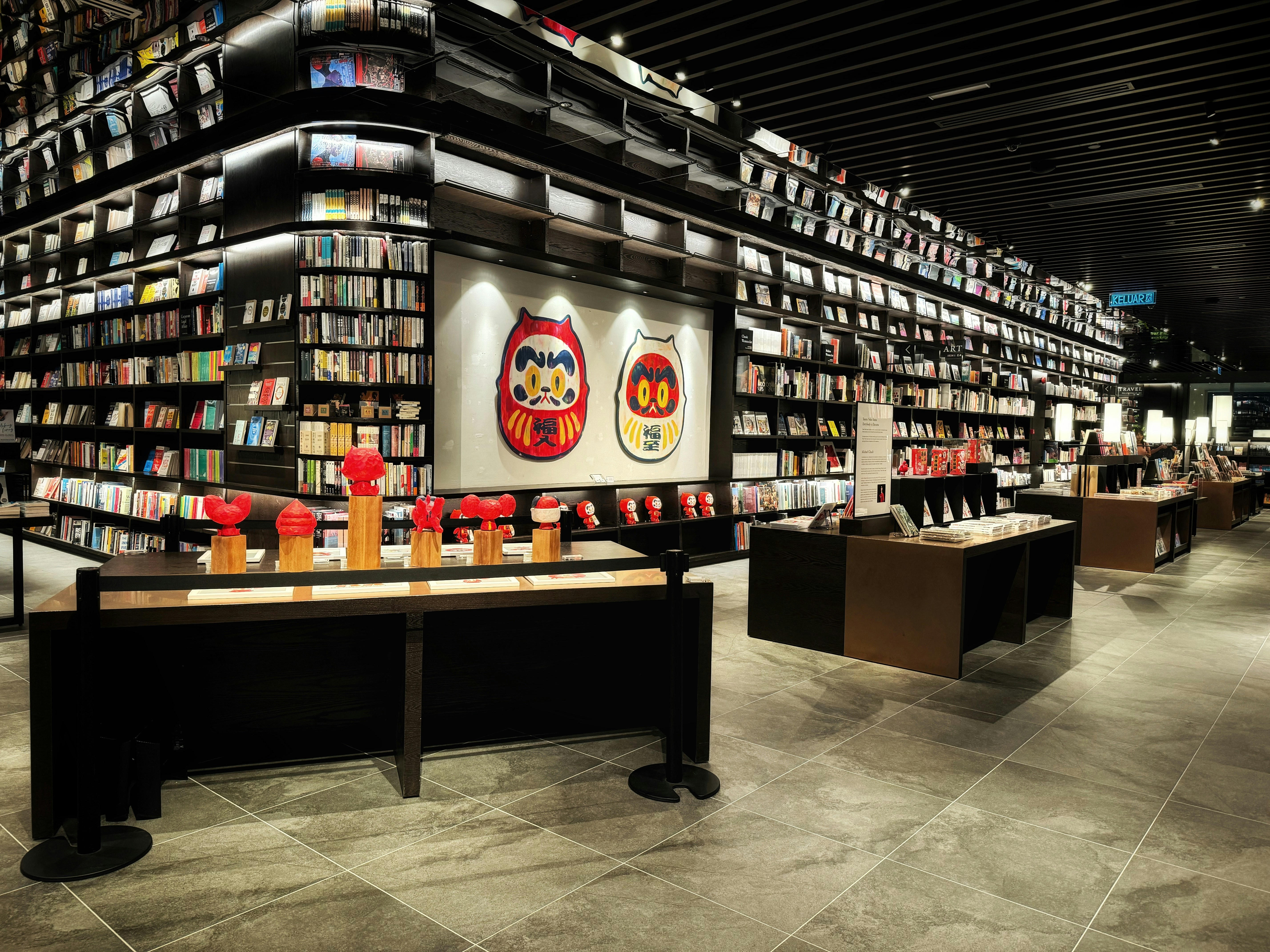 Art bookstore interior with shelves of art books and zines