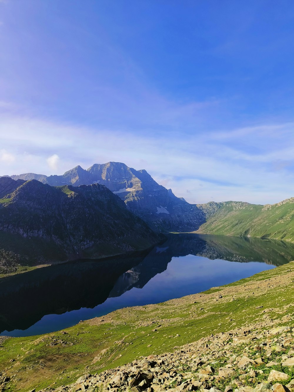 a lake in the middle of a mountain range