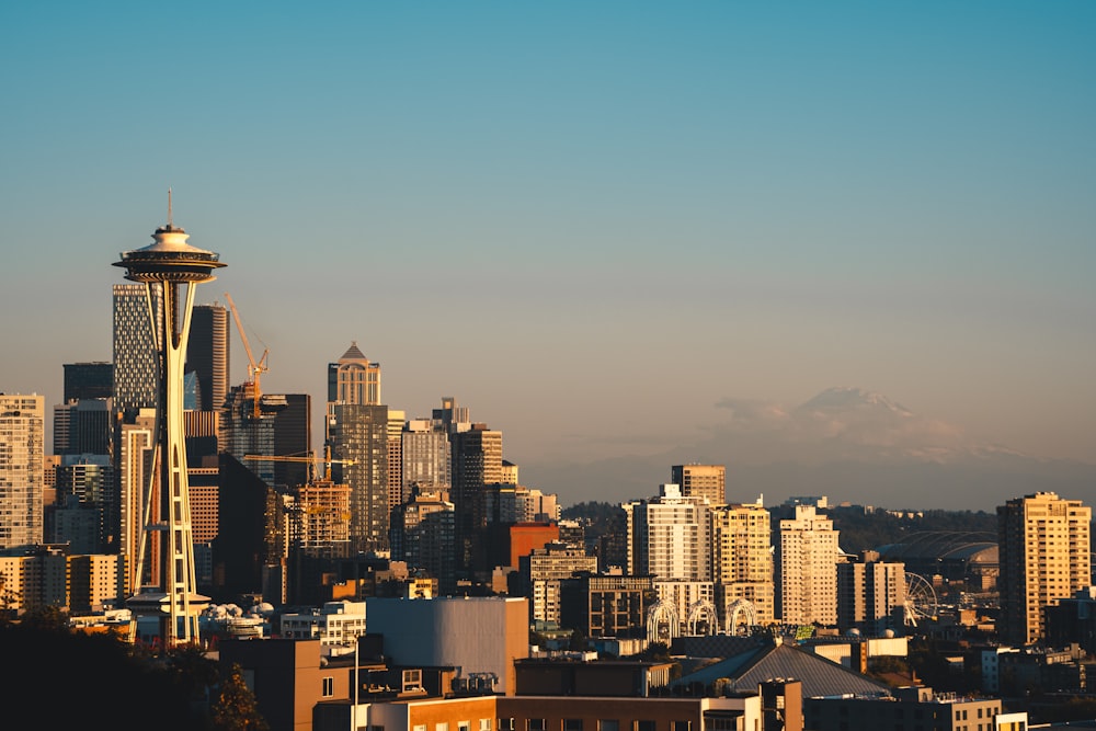 a view of a city with tall buildings