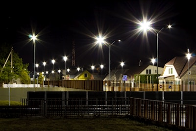 Night view of a gated community with street lights