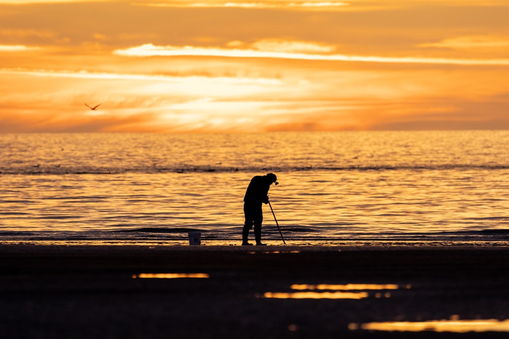 a person standing on a beach next to the ocean