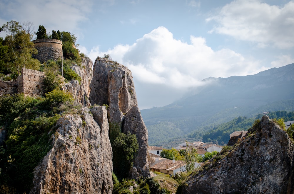 a mountain with a castle on top of it