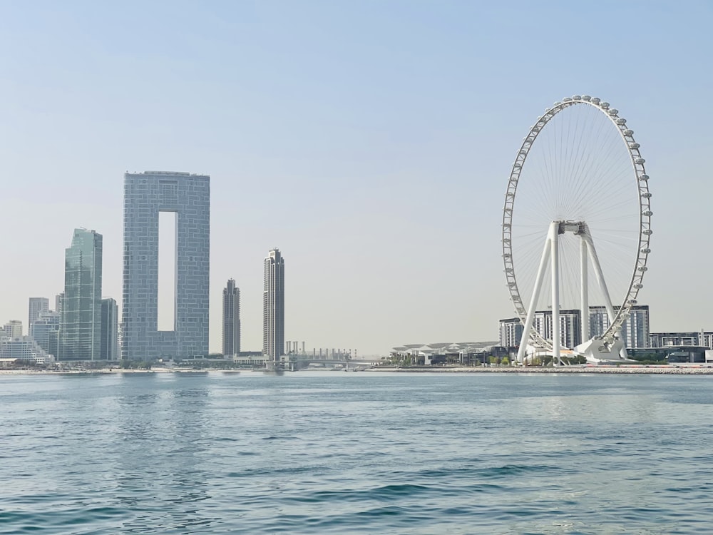 a large ferris wheel sitting in the middle of a body of water