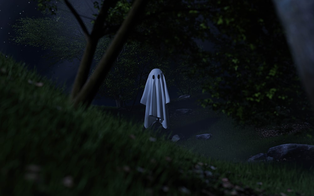 a ghostly ghost in a dark forest at night