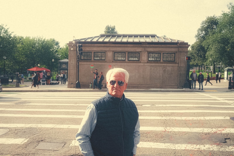 Man stylishly crossing street