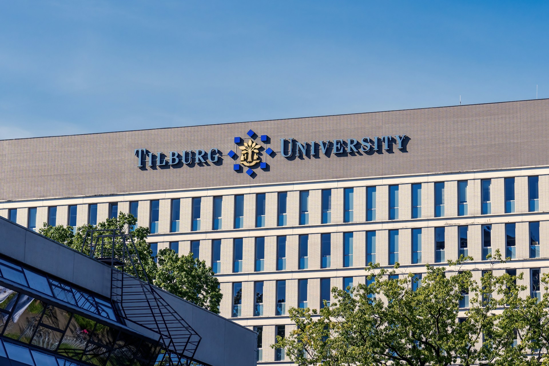 a large building with a sign on top of it