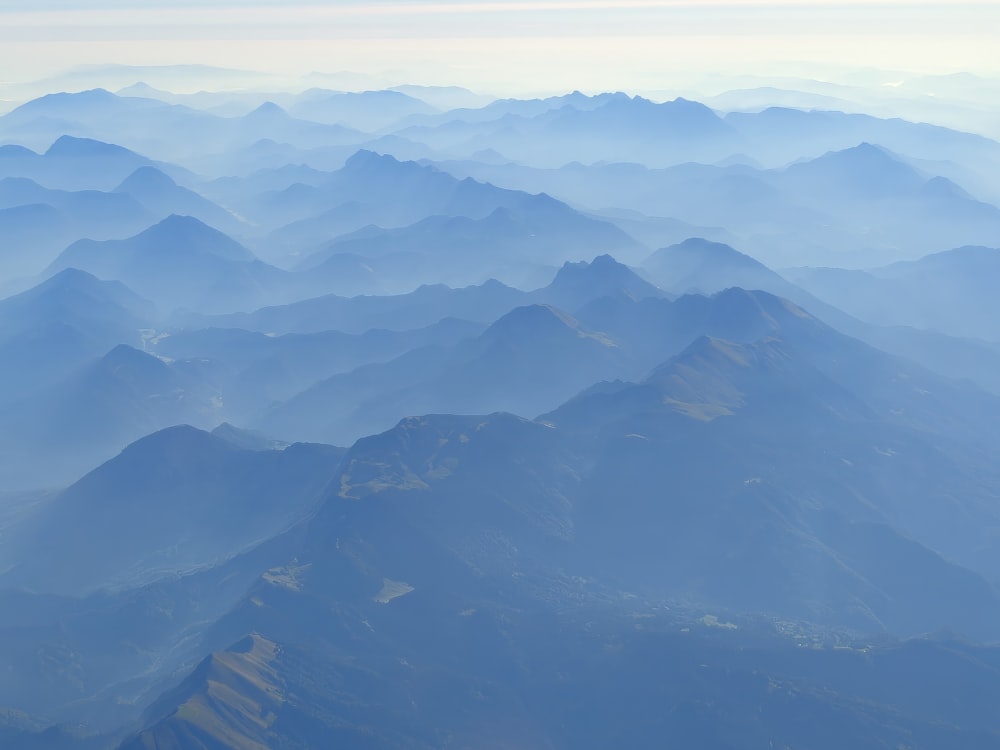 a view of a mountain range from an airplane