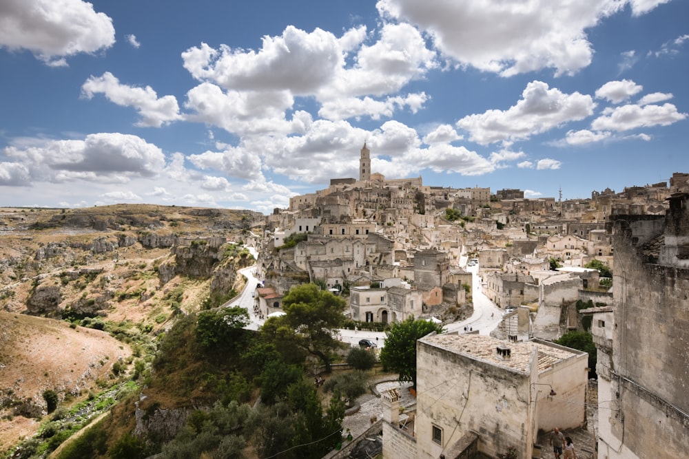 a view of a village in the middle of a valley