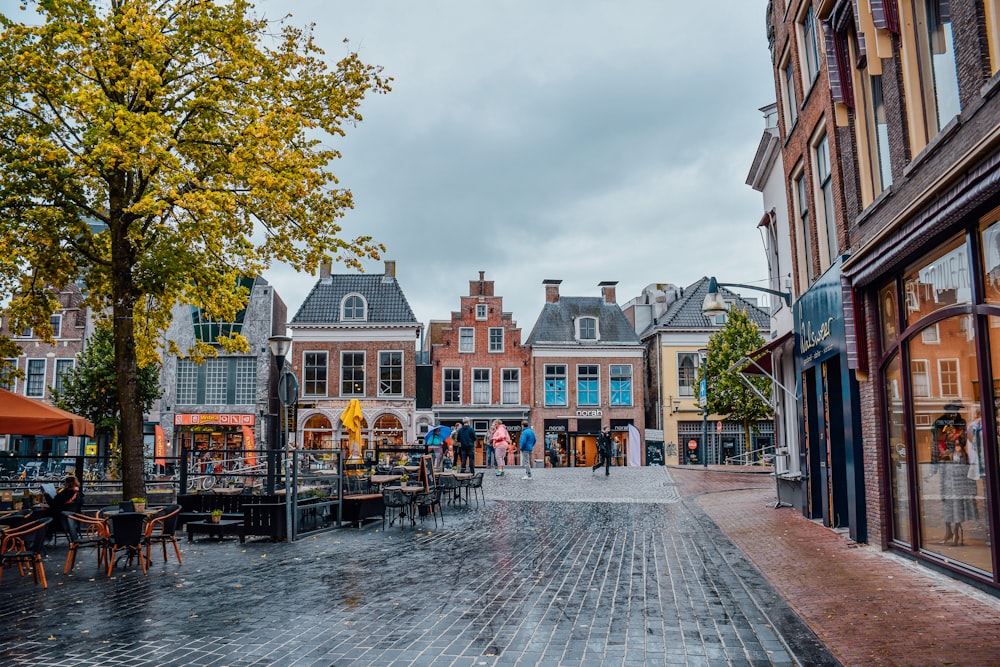 a cobblestone street in a european city