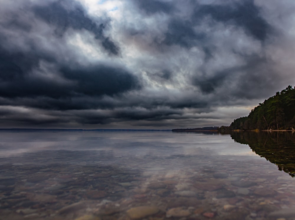 a large body of water under a cloudy sky