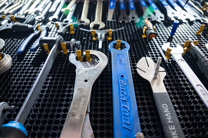 A clean and modern plumbing workspace with tools neatly arranged.