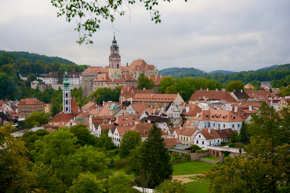 a view of a town from a hill