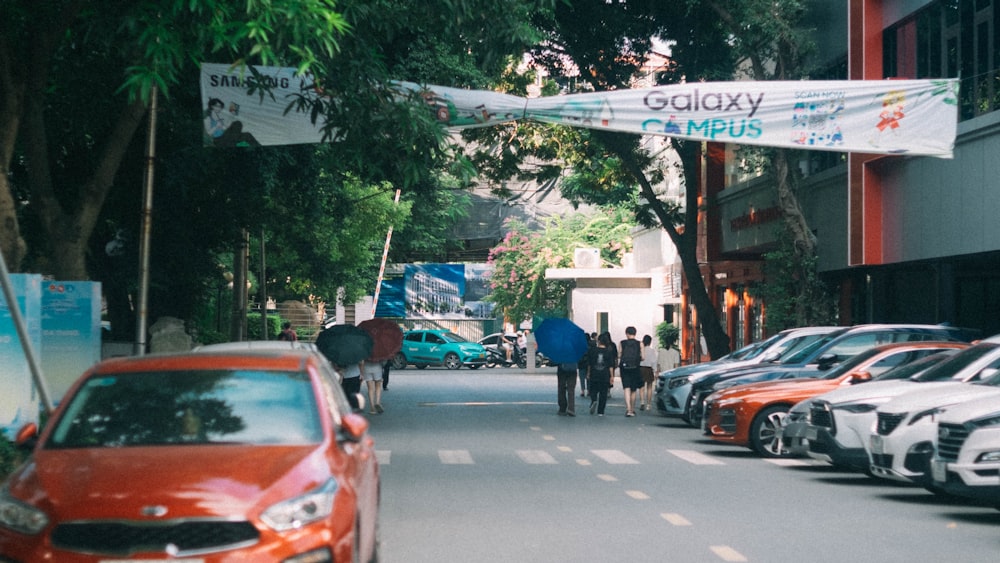 a group of cars parked on the side of a road