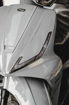 Close-up of a limited edition 3-wheel electric scooter with unique detailing and signature finishes.
