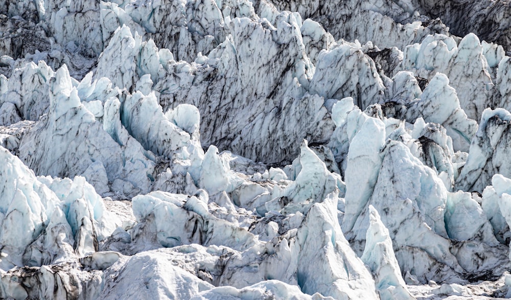 a large group of ice formations in the mountains