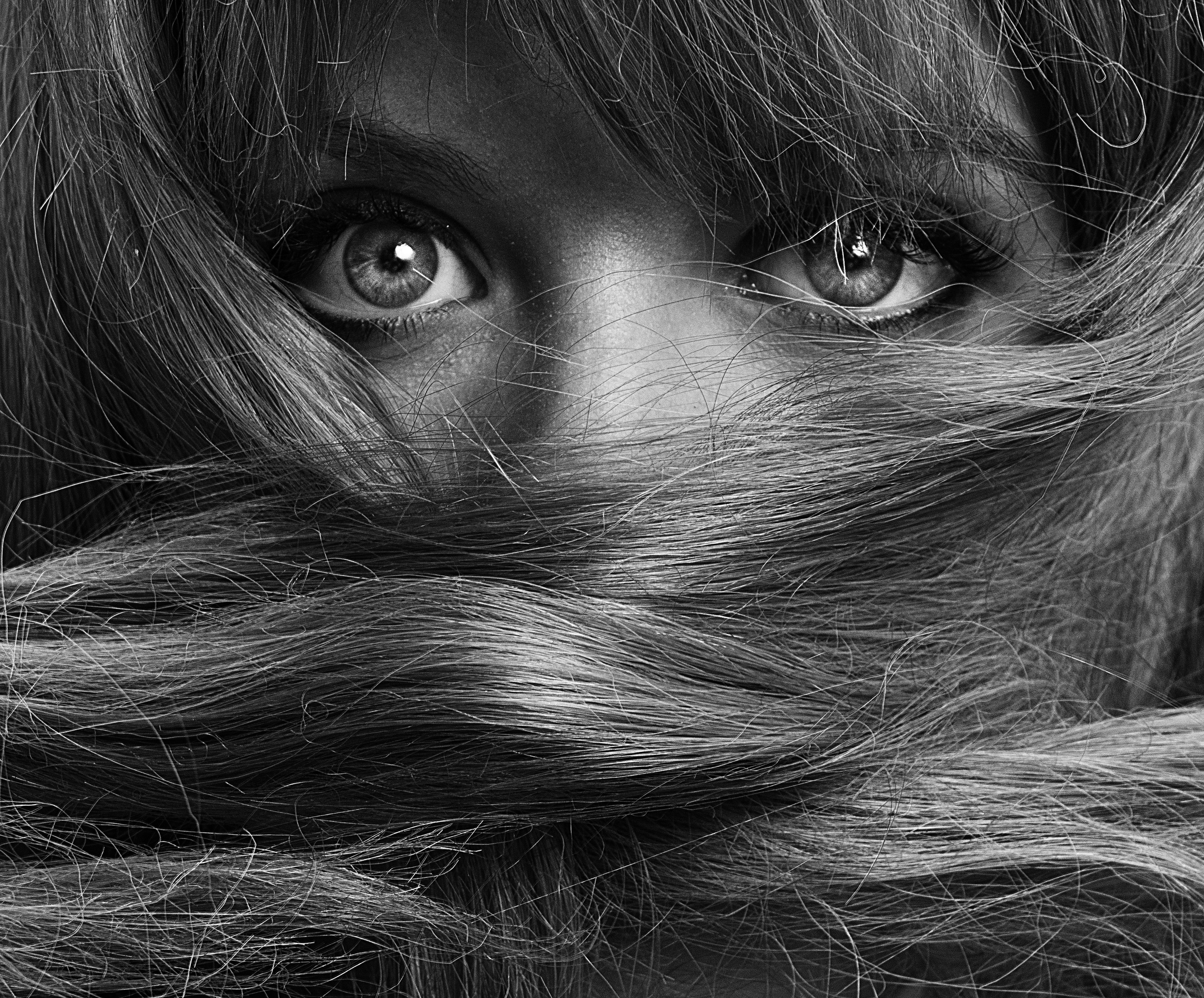 A black and white photo of a girl with long hair photo – Free Woman ...