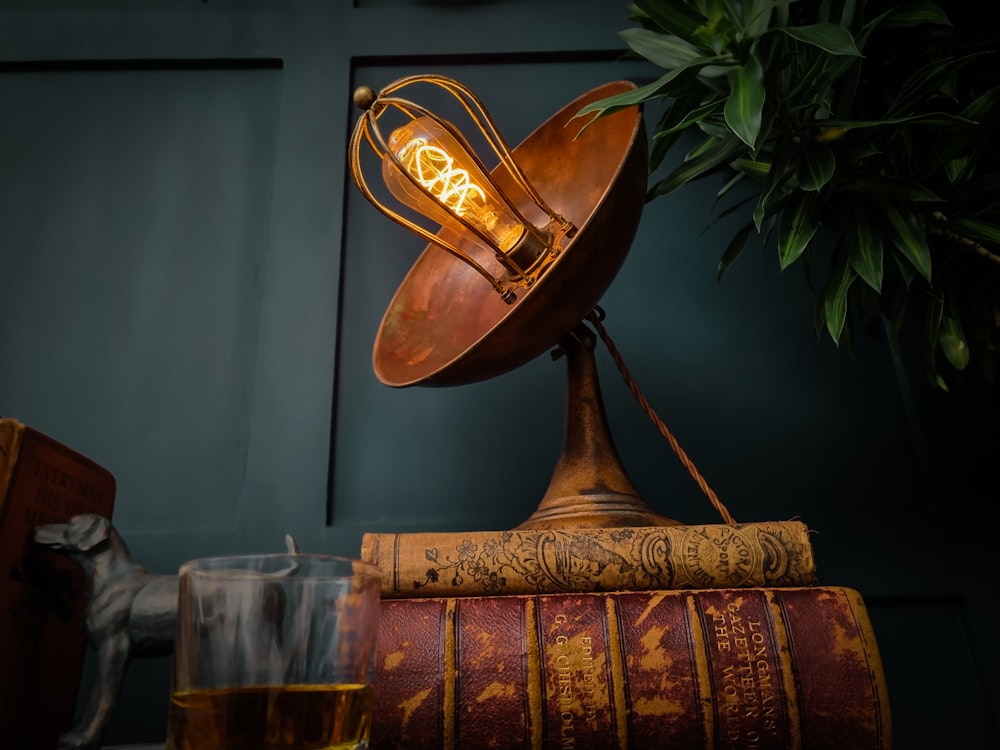 a lamp that is on top of a book