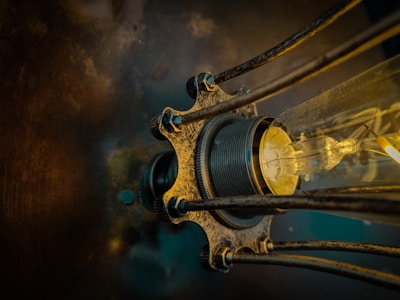 Close-up of a beautifully aged industrial retro pendant light showcasing its intricate details.