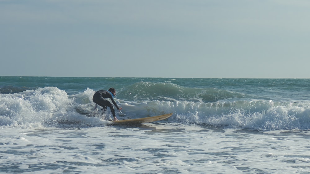 a man riding a surfboard on top of a wave in the ocean