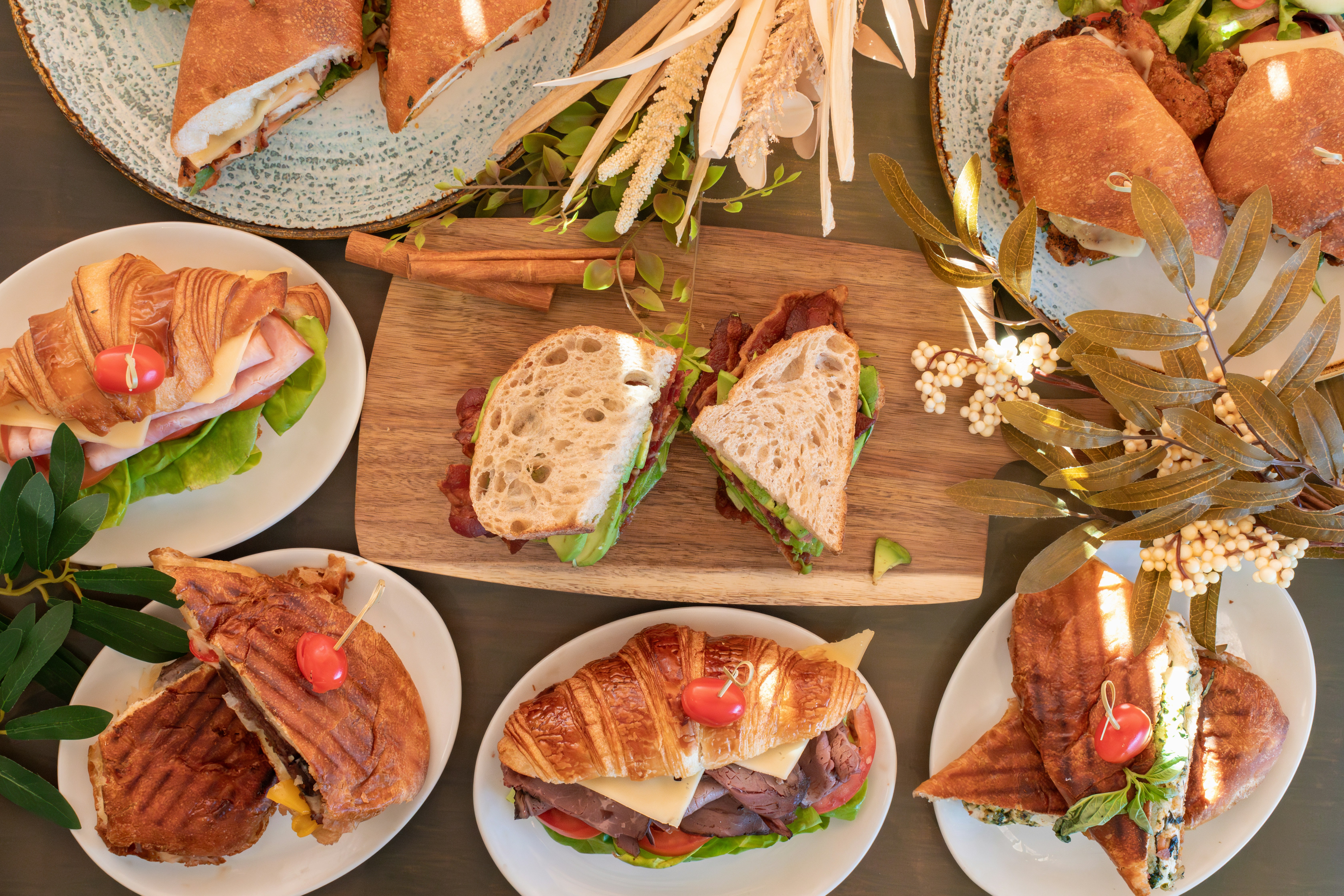 Fresh pastries and sandwiches display