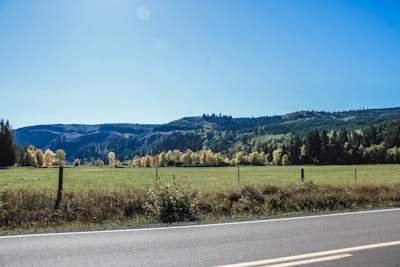 A scenic view of rural land with trees and open fields.