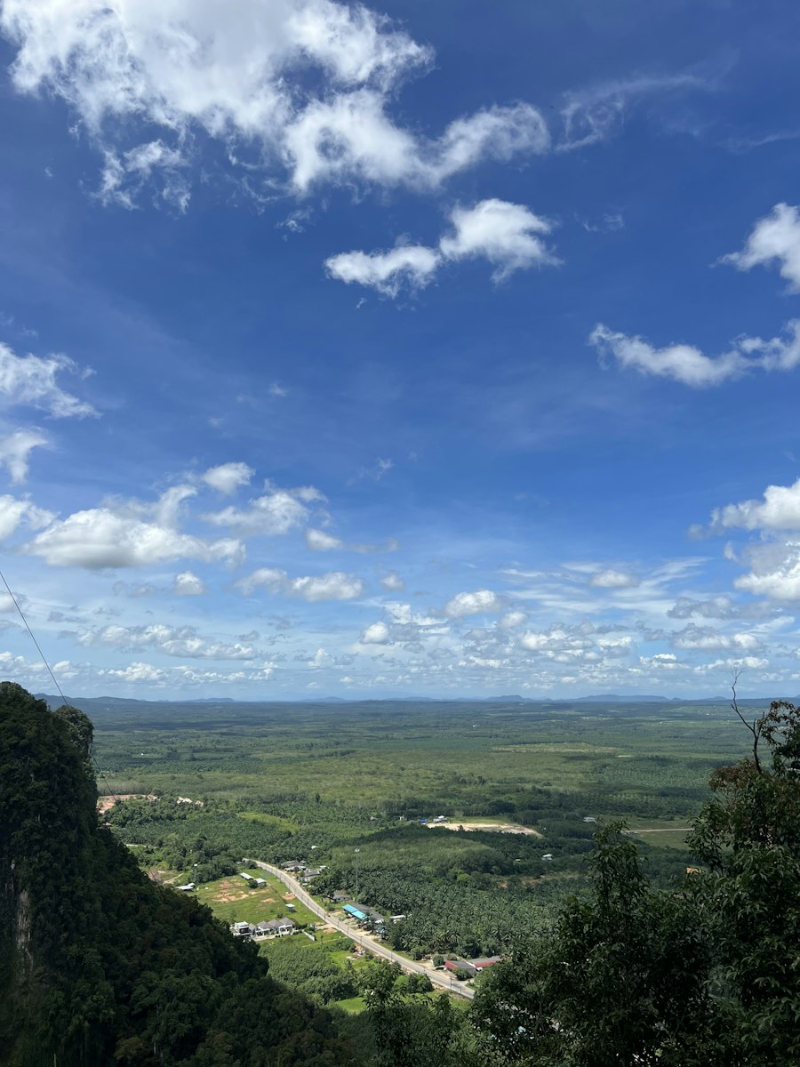 Green valley view from a hilltop in Krabi