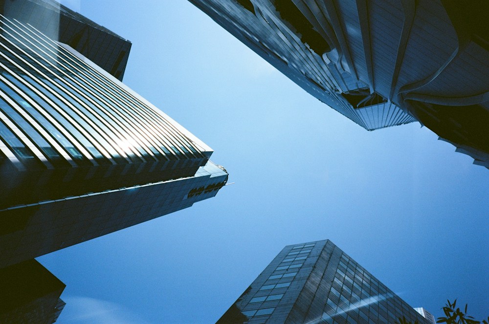 Modern high-rise buildings viewed from below