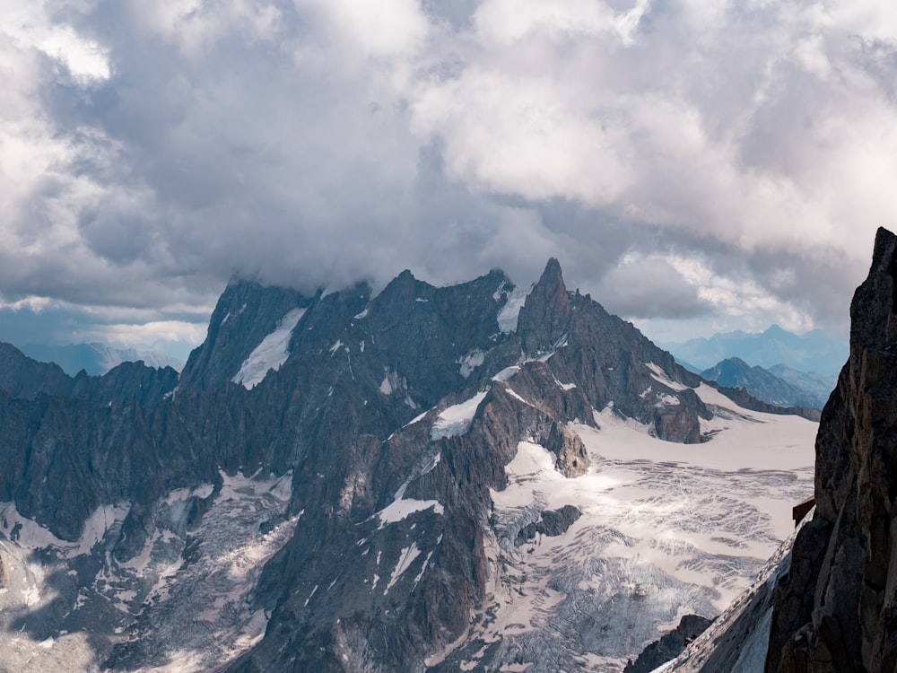 a man standing on top of a snow covered mountain