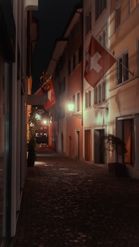 Cobblestone streets and medieval buildings in Zurich's old town.