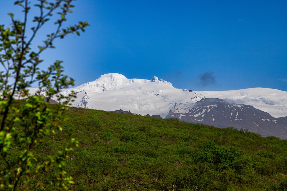 Una montagna coperta di neve in una giornata di sole