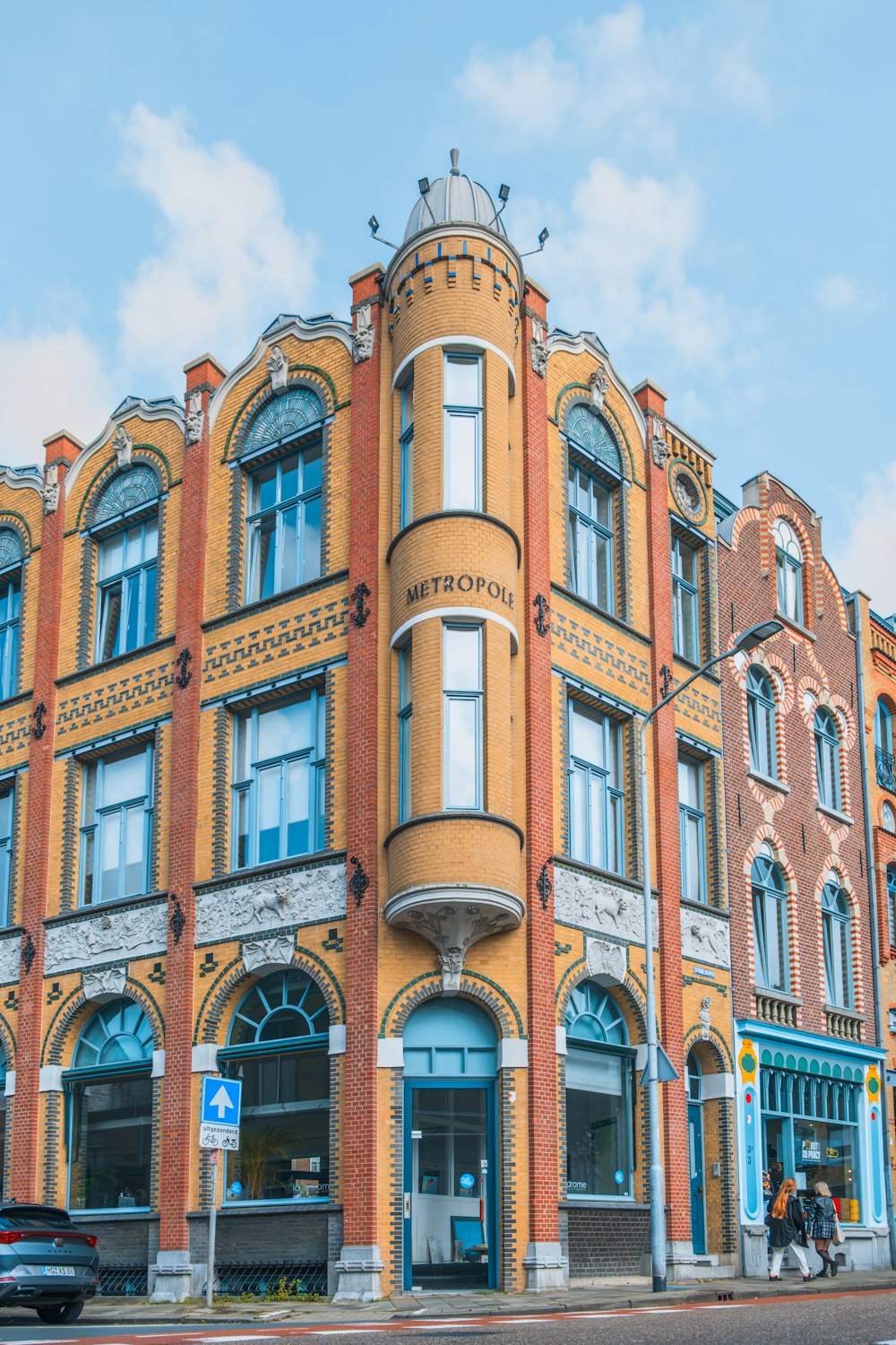 a building with a motorcycle parked in front of it