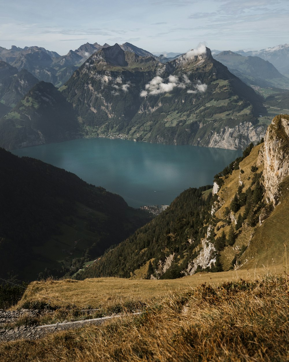 a large body of water surrounded by mountains