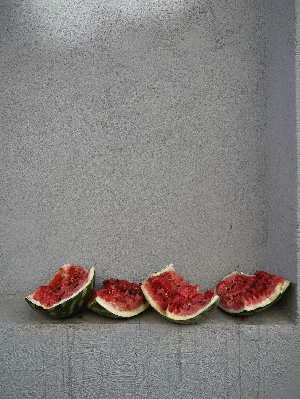 a group of slices of watermelon sitting on top of a counter