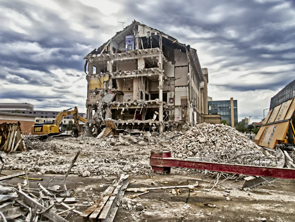 a large building that has been demolished in a city