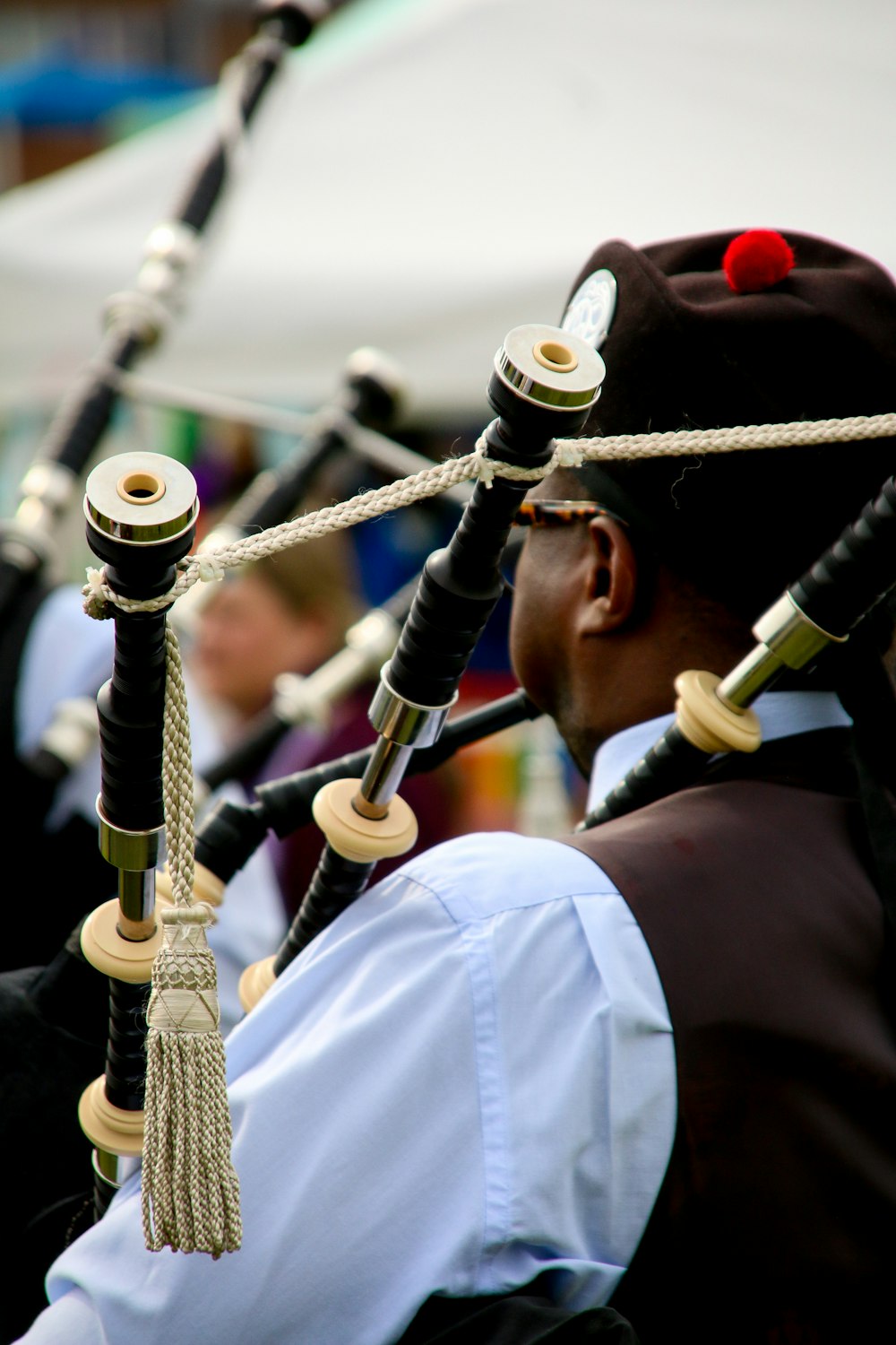 a group of men in uniform playing musical instruments