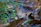 Close-up of gentle ripples on a calm forest pond surrounded by autumn leaves.