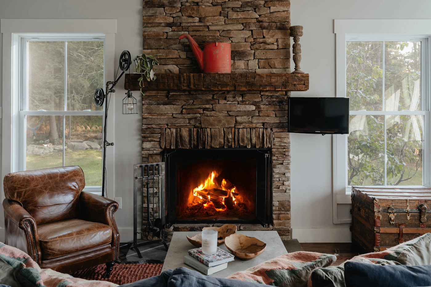 Cozy cottage living room with fireplace