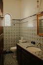 A luxurious bathroom with traditional Moroccan tiles.